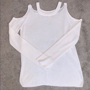 White open shoulder sweater